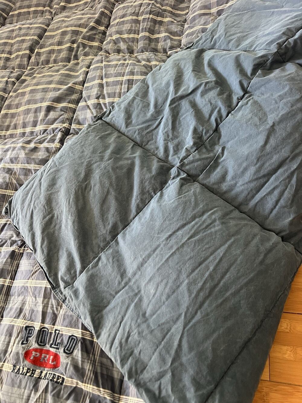 Vintage Polo Ralph Lauren Blue Plaid Down Comforter Blanket Twin XL Min 75% Down